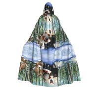 BLWSLC Mantello con cappuccio per feste con Babbo Natale e animali stampati per adulti adatto per spettacoli e feste