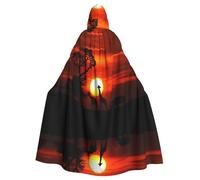 BLWSLC Mantello con cappuccio per Halloween con giraffa naturale al tramonto stampato mantello da palcoscenico per adulti senza cerniera adatto per cosplay in maschera