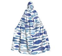 BLWSLC Mantello con cappuccio per Halloween, per adulti, con stampa di un branco di pesci, adatto per feste e cosplay