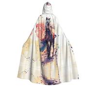 BLWSLC Mantello con cappuccio stampato cavallo acquerello partito adulto vacanza mantello con cappuccio adatto per spettacoli e feste