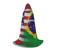 BLWSLC Mantello con cappuccio stampato con bandiere americane e brasiliane, ampio mantello con cappuccio anteriore, perfetto per adolescenti e feste in famiglia, 3 taglie M disponibili