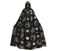BLWSLC Mantello con cappuccio stampato con impronte di zampe di cane per Halloween, costume da palcoscenico per adulti, senza cerniera, adatto per cosplay in maschera