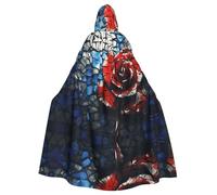 BLWSLC Mantello con cappuccio stampato con rosa rossa rotta, lungo mantello decorativo, adatto per cosplay, spettacoli teatrali o feste di festa.