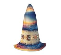 BLWSLC Mantello con cappuccio stampato vista tramonto sulla spiaggia spiaggia Cosplay mantello con cappuccio perfetto per cosplay Una vacanza essenziale S