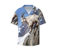 BLWSLC Mountain Goats - Camicia da uomo a maniche corte con colletto cubano e bottoni, stile casual, per spiaggia, resort e vacanze, nero, L-5XL