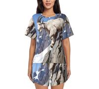 BLWSLC Mountain Goats Climbing - Set pigiama da donna con maglietta a maniche corte e pantaloncini, set pigiama da 2 pezzi, Nero, 4X-Large-5X-Large