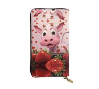 BLWSLC Mucca rosa con fragole Pochette lunga, portafoglio con cerniera, porta carte, borsa portatile da viaggio adatta per viaggi e uso quotidiano