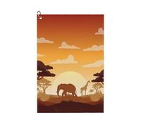BLWSLC Opzione conveniente Elephant and Giraffe in The Sunset asciugamano da golf stampato con moschettone adatto per borse da golf cart un accessorio essenziale per golfisti 16 x 24