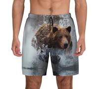 BLWSLC Pantaloncini da bagno da uomo a doppio strato con stampa orso in rete traspirante da indossare tutti i giorni, Nero , L