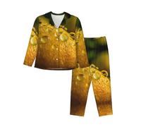 BLWSLC Pigiama casual da donna a maniche lunghe con gocce d'acqua stampate Loungewear Un must per le vacanze, Nero, XL