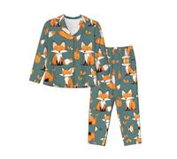 BLWSLC Pigiama casual da donna a maniche lunghe con volpe gialla stampata Loungewear Un must per le vacanze, Nero, M