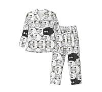 BLWSLC Pigiama da uomo con stampa di pecore bianche e nere a maniche lunghe pigiama da uomo con colletto elastico in vita con tasche, Nero , M