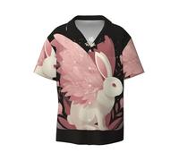 BLWSLC Pink Wings at Night - Camicia da uomo a maniche corte con colletto cubano, con stampa, perfetta per spiaggia e viaggi casual, Nero , 4XL/5XL