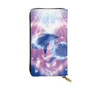 BLWSLC Pochette lunga con delfini innamorati, portafoglio con cerniera, porta carte, borsa portatile da viaggio per monete adatta per viaggi e uso quotidiano