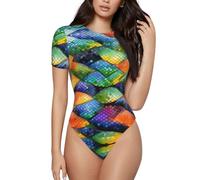 BLWSLC Rainbow Fish Scale Crew Neck Body - Tuta da donna a maniche corte monopezzo - Da indossare da solo o a strati, Nero, XXL