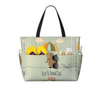 BLWSLC Riccio con ombrello stampato borsa da spiaggia leggera pieghevole borsa da piscina adatta per imballaggi viaggi e uso in palestra