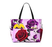 BLWSLC Rose rosse e viola stampate, borsa da viaggio da spiaggia di grande capacità, adatta per vacanze, campeggio e uso quotidiano.