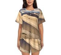 BLWSLC Sand dunes on the coast - Set pigiama da donna con maglietta a maniche corte e pantaloncini, set pigiama da 2 pezzi, Nero, Small-5X-Large