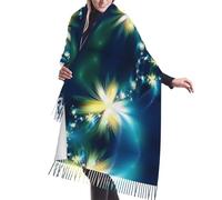 BLWSLC sciarpa con frange con motivo floreale blu giallo, caldo scialle invernale, lo stile femminile può essere abbinato a cappotti, maglioni o abiti