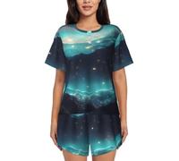 BLWSLC Science Fiction Stars - Set pigiama da donna con maglietta a maniche corte e pantaloncini, 2 pezzi, Nero, Medium-5X-Large