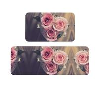 BLWSLC Set di 2 tappetini antiscivolo per lavello da cucina, con stampa di rose, adatti per lavanderia e ingresso