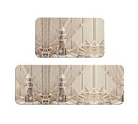 BLWSLC Set di 2 tappetini da cucina con rete da pesca costiera stampata, antiscivolo, adatti per lavello da cucina, lavanderia e ingresso