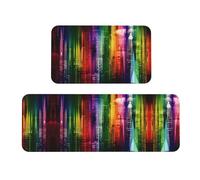 BLWSLC Set di 2 tappetini da cucina con stampa arcobaleno e città, antiscivolo, adatti per lavello della cucina, lavanderia e ingresso