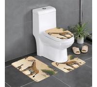 BLWSLC Set di 3 tappetini da bagno con stampa giraffa madre e bambino, adatti per WC a forma di U, vasche da bagno e docce