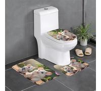 BLWSLC Set di 3 tappetini da bagno stampati con topi madre e figlio, adatti per WC a forma di U, vasche da bagno e docce