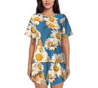 BLWSLC Set pigiama da donna con petali di crisantemo - Top a maniche corte e pantaloncini - Set pigiama da 2 pezzi, Nero, 3X-Large-5X-Large
