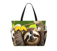 BLWSLC Simpatica borsa da viaggio da spiaggia con stampa di bradipo di grande capacità, adatta per vacanze, campeggio e uso quotidiano.