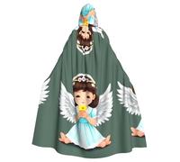 BLWSLC Simpatico mantello con cappuccio stampato con angioletto, lungo mantello decorativo, adatto per cosplay, spettacoli teatrali o feste di festa.