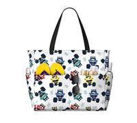 BLWSLC Simpatico Monster Trucks Borsa da spiaggia stampata leggera pieghevole borsa da piscina adatta per viaggi e palestra