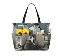 BLWSLC Simpatico pinguino stampato borsa da spiaggia leggera pieghevole borsa da piscina adatta per imballaggio viaggi e uso in palestra
