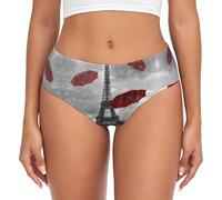 BLWSLC Slip da donna con stampa Torre Eiffel con ombrello rosso, design a vita bassa, senza cuciture, taglie dalla XS alla 4XL, si adatta a tutti i tipi di corpo, Nero , XL