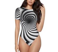 BLWSLC Spiral Optical Illusion Gif - Body da donna a maniche corte monopezzo - Da indossare da solo o a strati, Nero, L