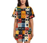 BLWSLC Superposition of Animals - Set pigiama da donna con maglietta a maniche corte e pantaloncini, 2 pezzi, Nero, 3X-Large-5X-Large