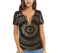 BLWSLC T-shirt a maniche corte elastica con scollo a V profondo per | T-shirt a maniche corte con scollo a V profondo stampato con cerchio elastico per shopping o appuntamenti