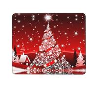 BLWSLC Tappetino per mouse da scrivania, bordo overlock, albero di Natale, stampato rosso, tappetino da gioco adatto per giochi e ufficio, 20,1 x 24,1 cm