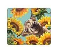 BLWSLC Tappetino per mouse da scrivania, bordo overlock, mucca con girasoli in blu stampato tappetino da gioco adatto per giochi e ufficio 21,1 x 26,2 cm
