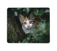 BLWSLC Tappetino per mouse da scrivania con bordo overlock gatto dietro l'albero stampato tappetino da gioco adatto per giochi e ufficio 20,1 x 24,1 cm