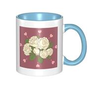 BLWSLC Tazza in ceramica bianca con stampa rosa dell'amore blu cielo con manico curvo, adatta per l'ufficio e per bere tutti i giorni.