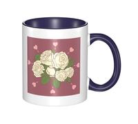 BLWSLC Tazza in ceramica bianca con stampa rosa dell'amore blu navy con manico curvo, adatta per l'ufficio e per bere tutti i giorni.
