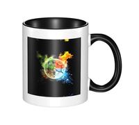 BLWSLC Tazza in ceramica nera con motivo a quattro elementi, adatta per caffè e uffici.