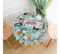 BLWSLC Tovaglia rotonda stampata con illustrazione I Love The 90s, 152 cm, per interni ed esterni, decorazione per tavolo da cucina