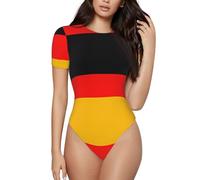 BLWSLC Tuta girocollo da donna a maniche corte con stampa con bandiera tedesca, può essere abbinata a jeans a vita alta o pantaloncini., nero, Small