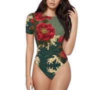 BLWSLC Ukiyo-e - Tuta da donna a maniche corte, stile casual, con bottoni automatici, Nero, L