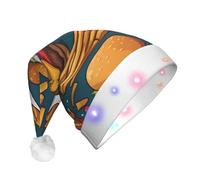 BLWSLC Un sacco di cibo gustoso Cappello di Babbo Natale illuminato adulto stampato cappello di Babbo Natale con luci a LED adatto per Natale Capodanno e altre feste di vacanza