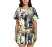 BLWSLC Walking Elephant - Set pigiama da donna con maglietta a maniche corte e pantaloncini, 2 pezzi, Nero, XX-Large-5X-Large
