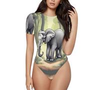 BLWSLC Walking Elephant, tuta da donna a maniche corte, casual, per feste, uso quotidiano, con orlo a bottoni automatici, Nero, XXL